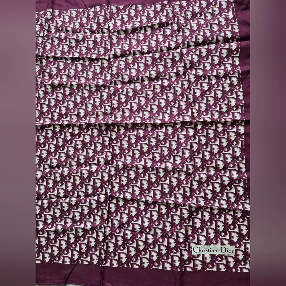 Auth Dior Oblique Trotter Bordeaux Silk Scarf
